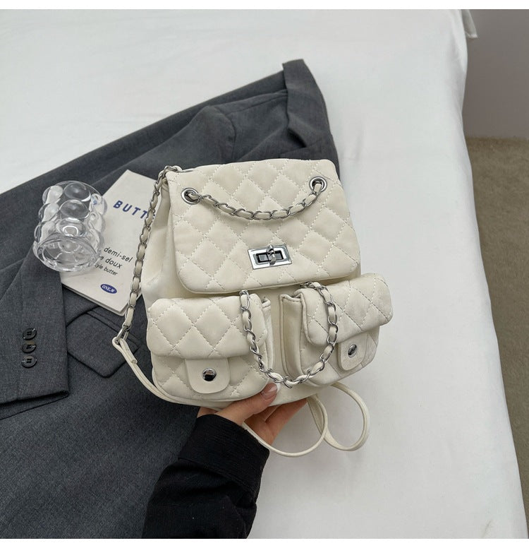 Women's Fashion Diamond Embroidery Chain Commuter Simple Backpacks