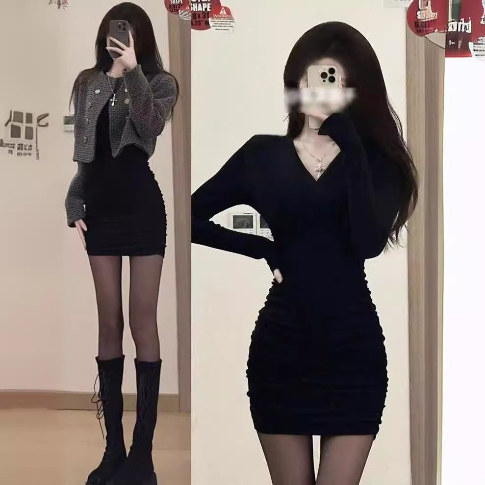 Style Pure Desire Knitted Inner Match Female Stepmother Hip Dress