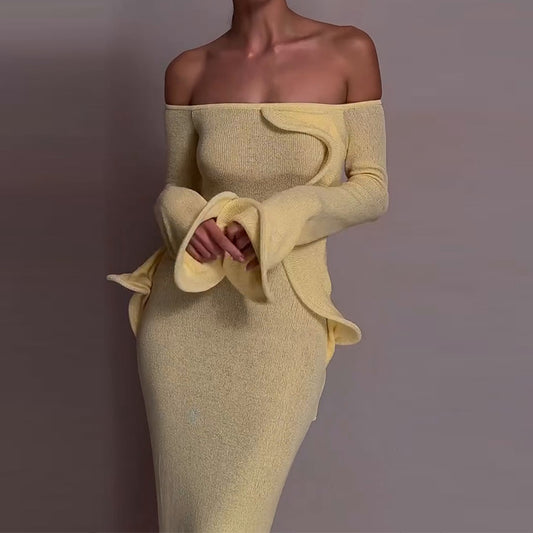 Women's Ruffled Long Sleeve Figure Flattering Dress Dresses