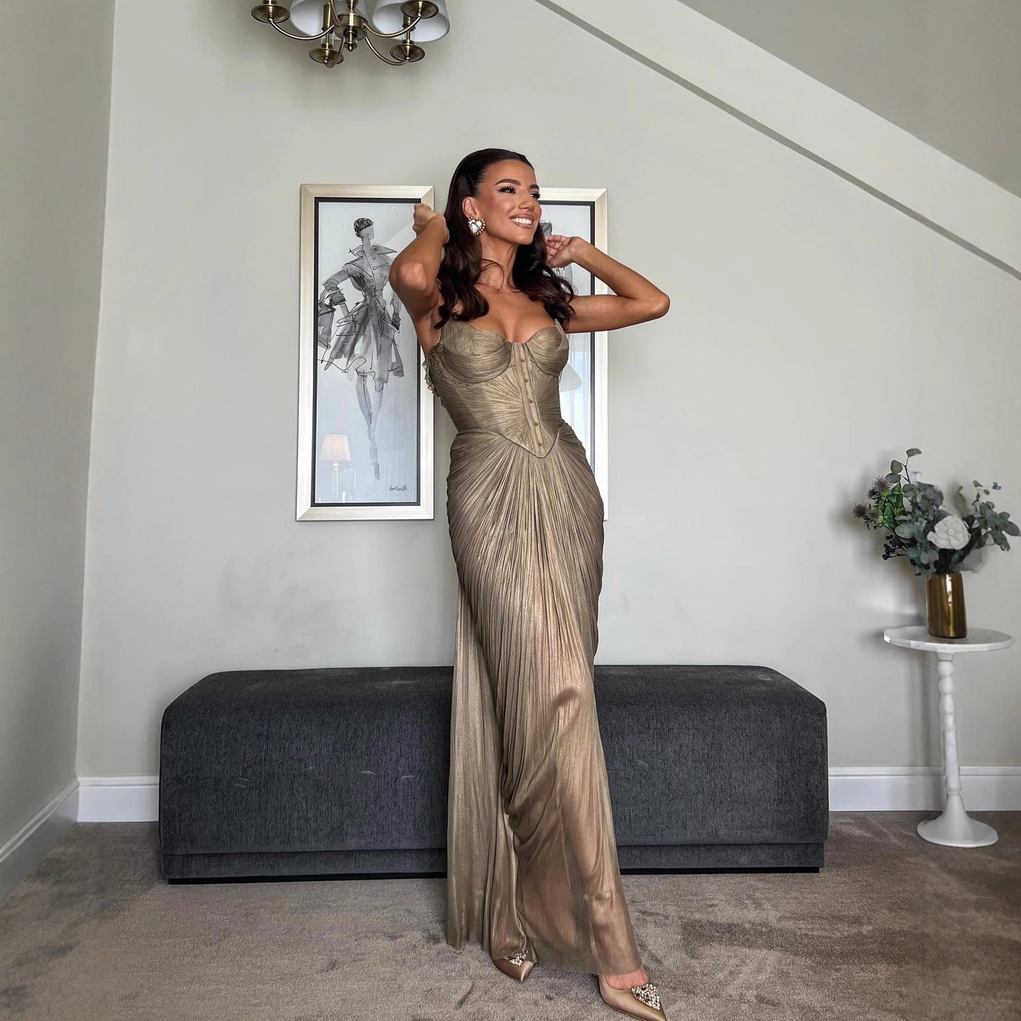 Women's Pleated Bronzing Dress Casual Party Split Dresses