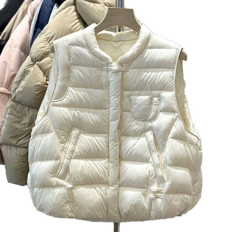 Women's Down Stand-up Collar Retro Buckle Waistcoat Vests