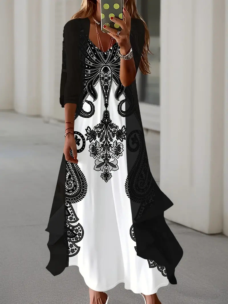 Summer Printed Long Sleeve Loose Two-piece Dress