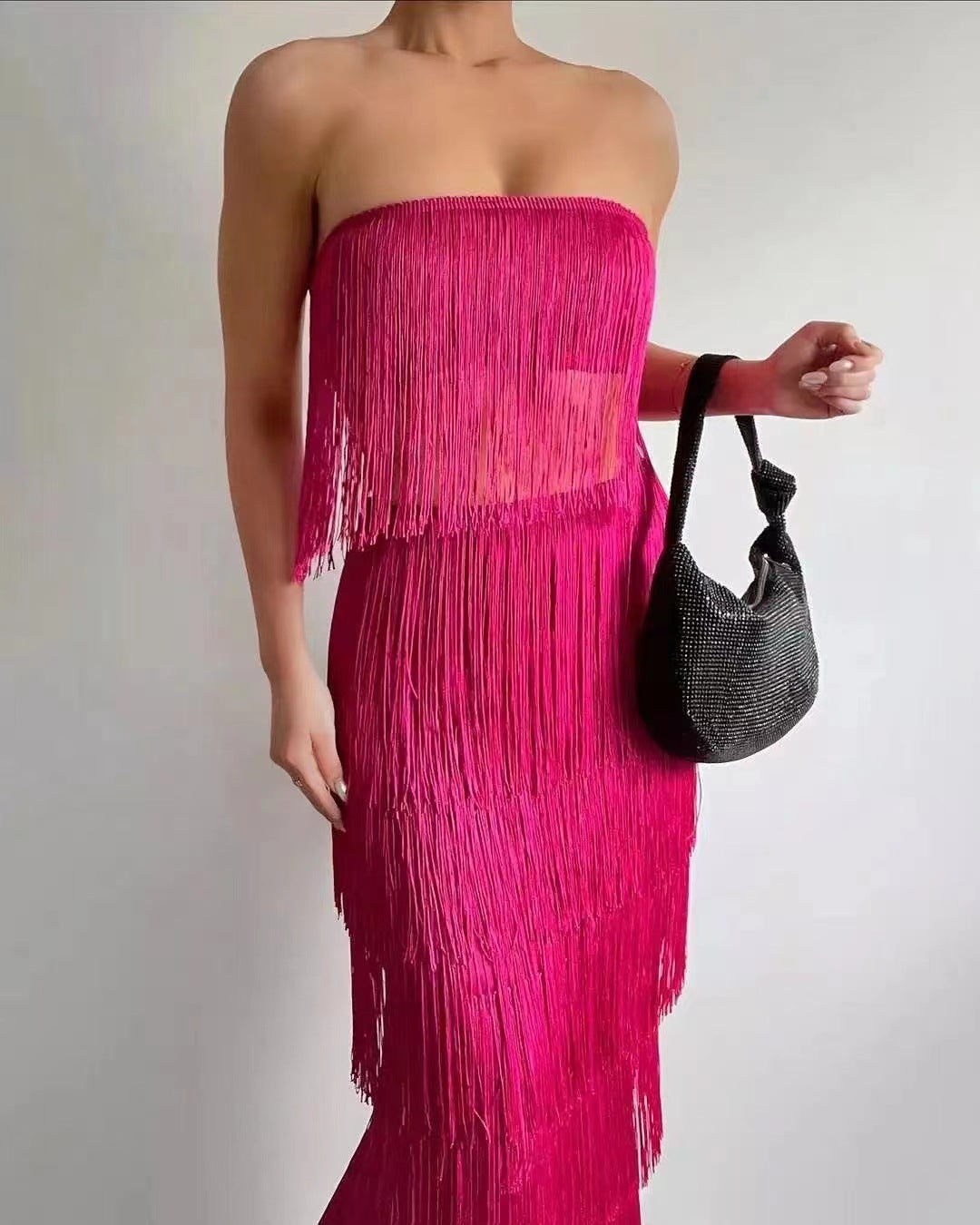 Durable Two-piece Tube Tassel Maxi Dress Suits