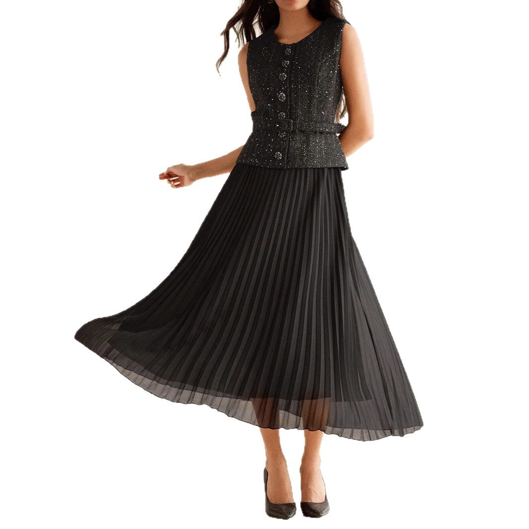 Women's Elegant A- Line Pleated Dress With Dresses