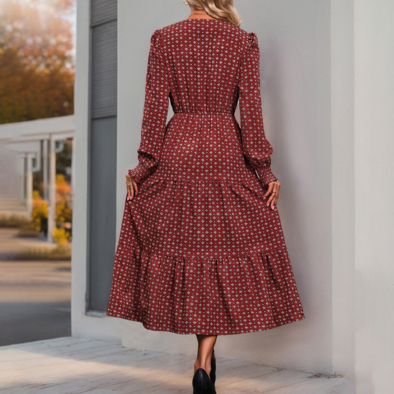 Women's Fashion Wear Long Style Sleeve Printing Dresses