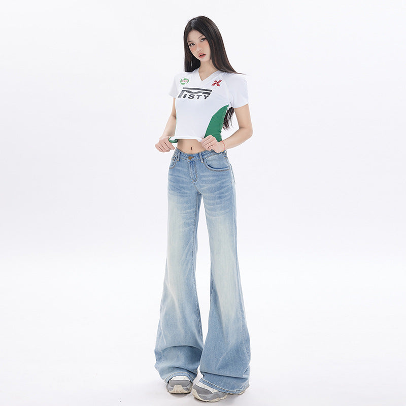 Women's Slimming Washed Design Versatile Korean Fashion Jeans