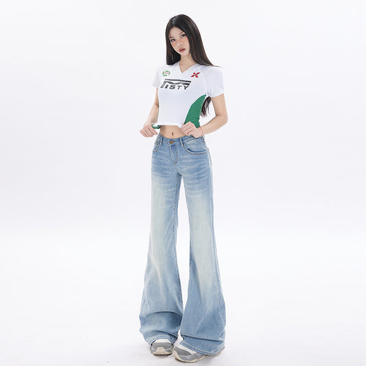 Women's Slimming Washed Design Versatile Korean Fashion Jeans