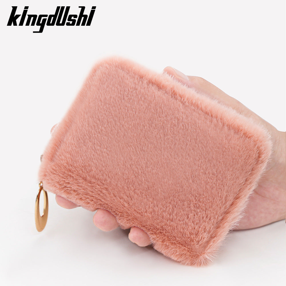 Solid Color Candy Winter Warm Hand Plush Earphone Card Holder