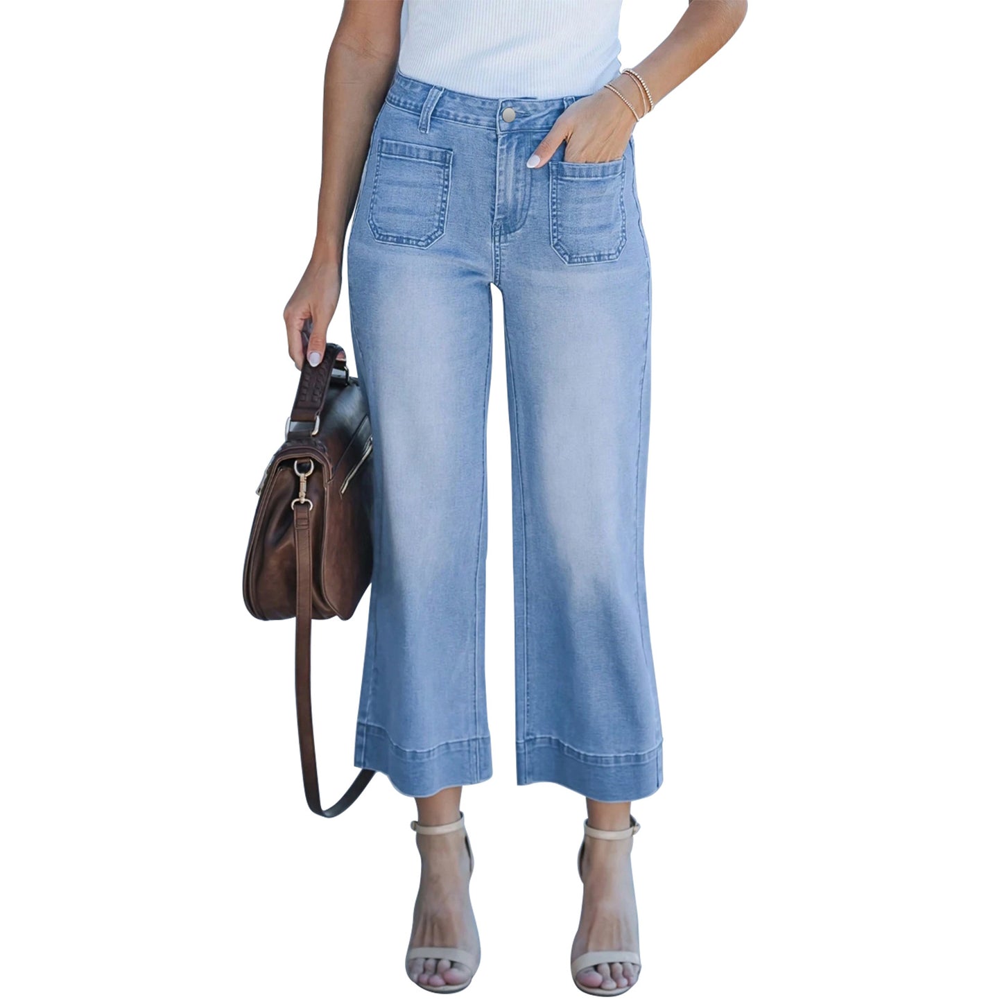 Leg Ladies Mid Waist Elastic Straight Women's Jeans