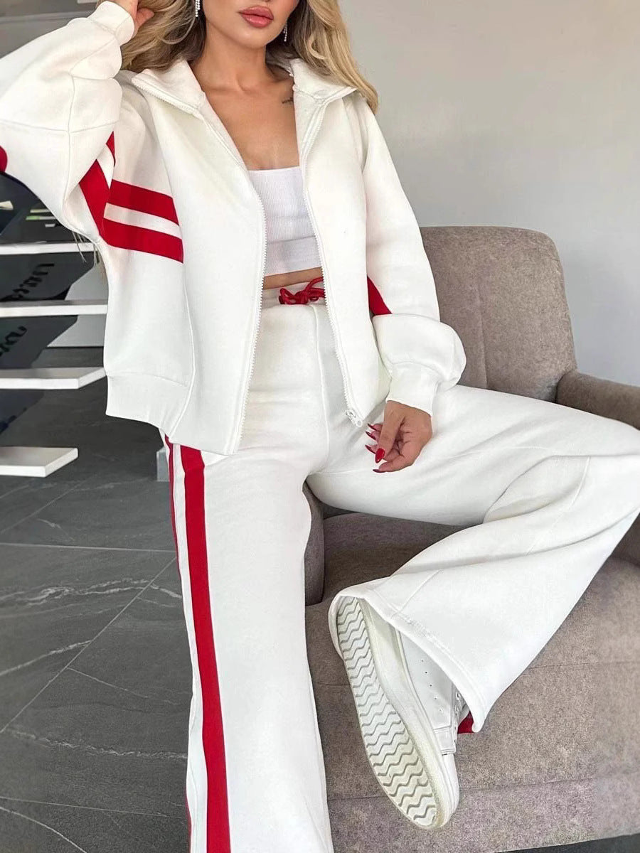 Women's Autumn Striped Zipper Leisure Sports For Suits