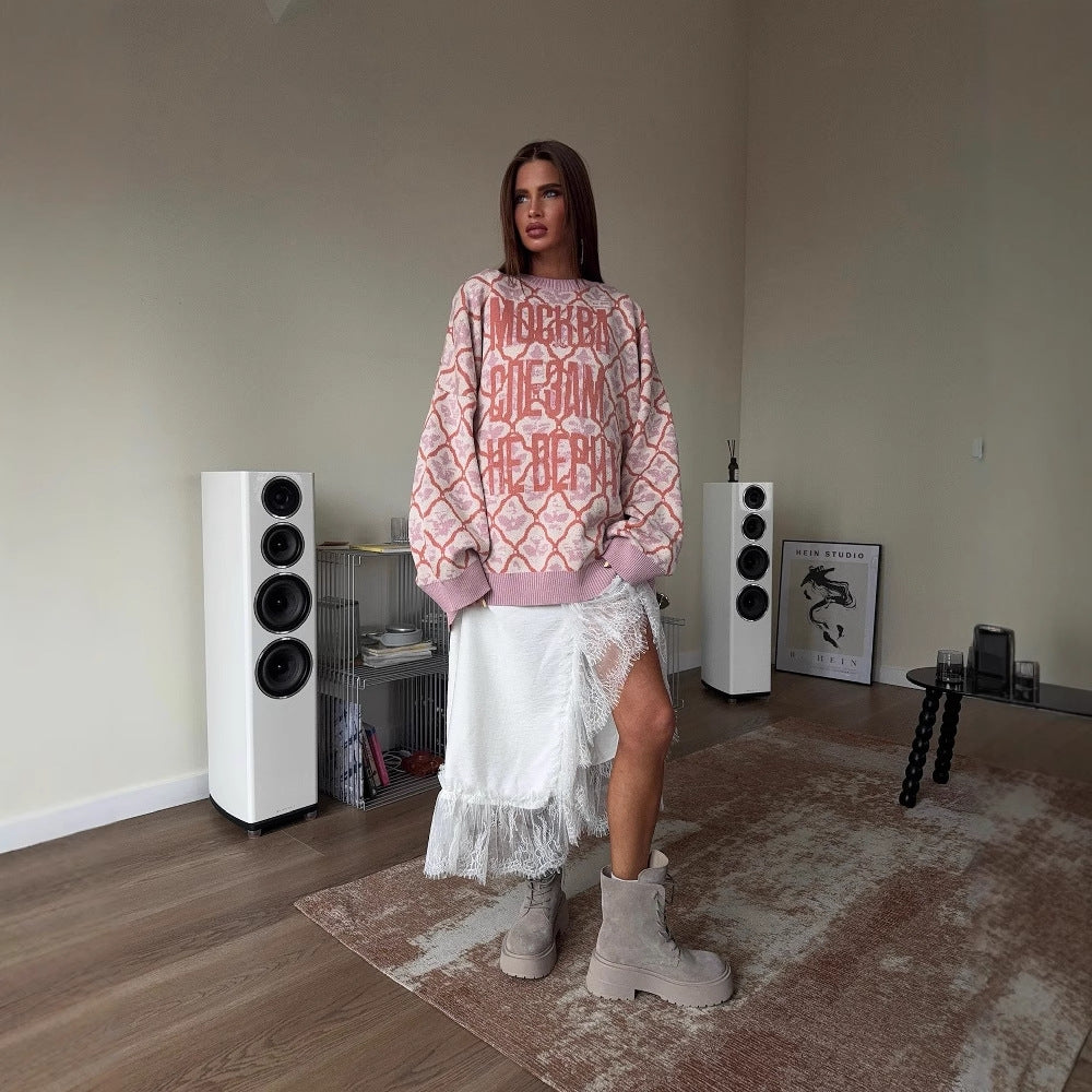 Women's Vintage Letter Print American Street Sweaters