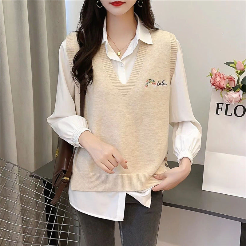 Women's Bandage Dress Series Versatile Casual Style Embroidered Loose Women's Vest