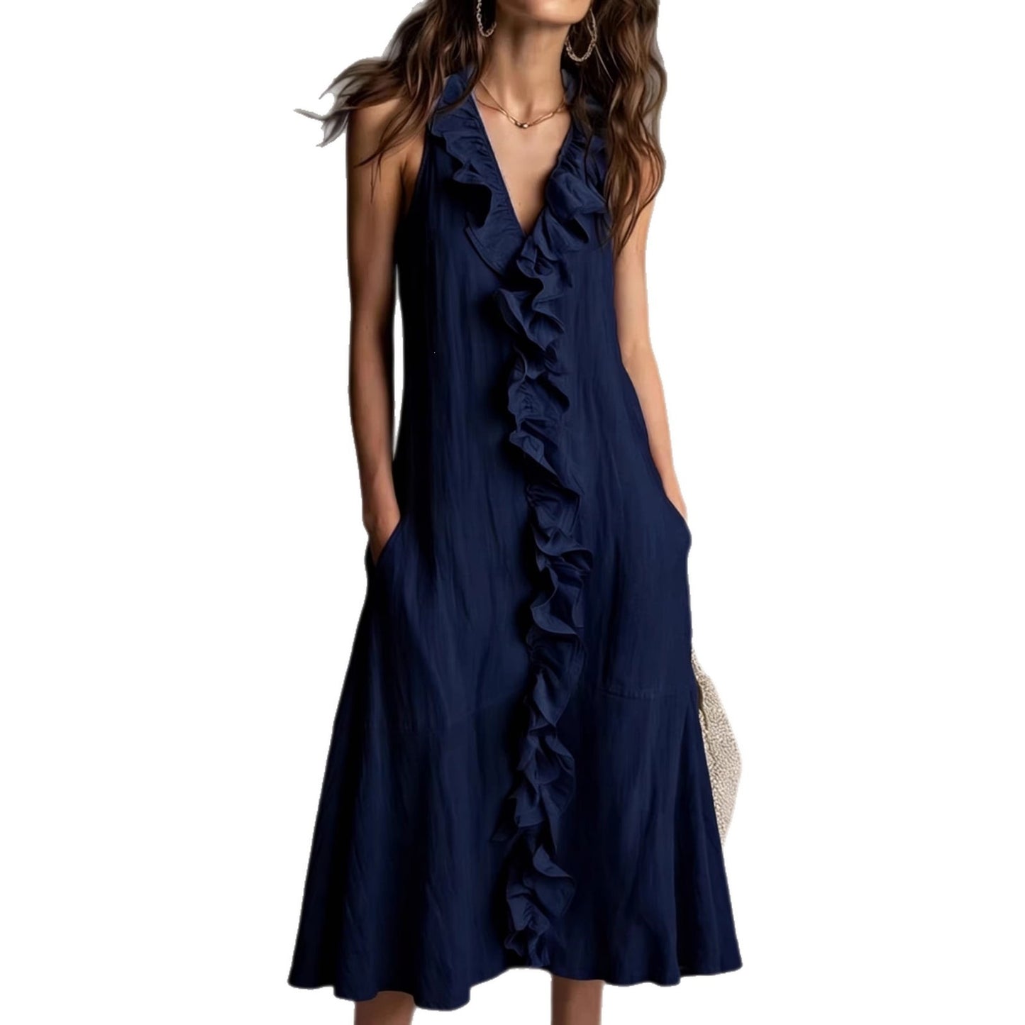 Women's Solid Color Sleeveless Cotton Linen Swing Dress