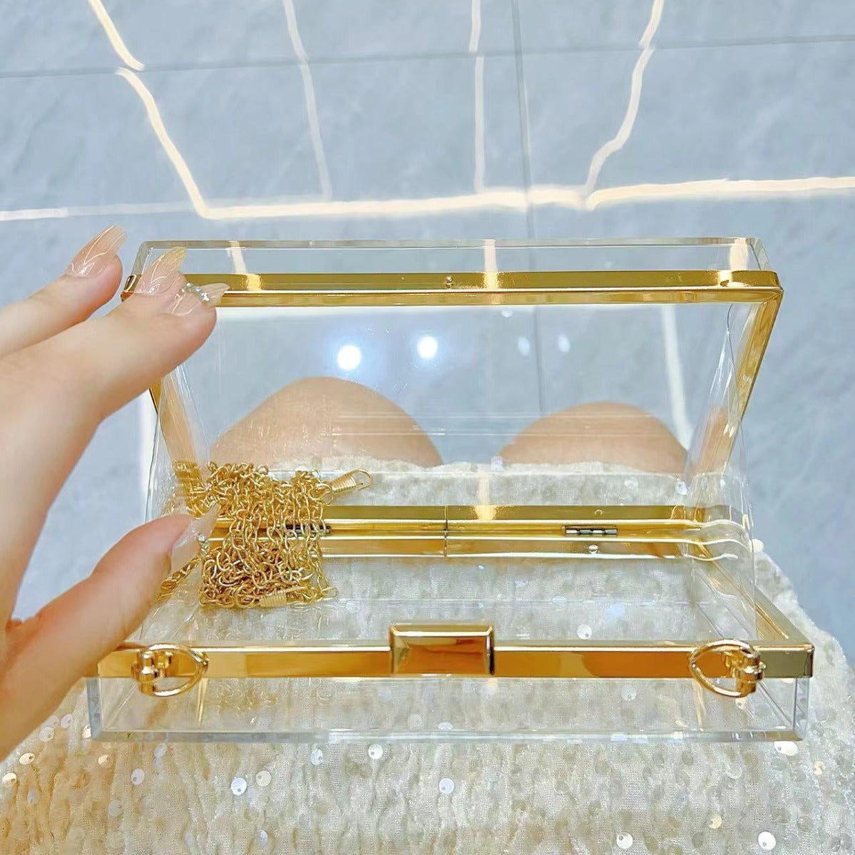 Women's Acrylic Transparent Box Chain Dinner Gel Evening Bags