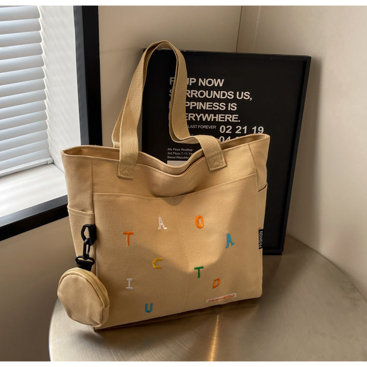 Women's Canvas Leisure Artistic Printing Letter Personality Large Shoulder Bags