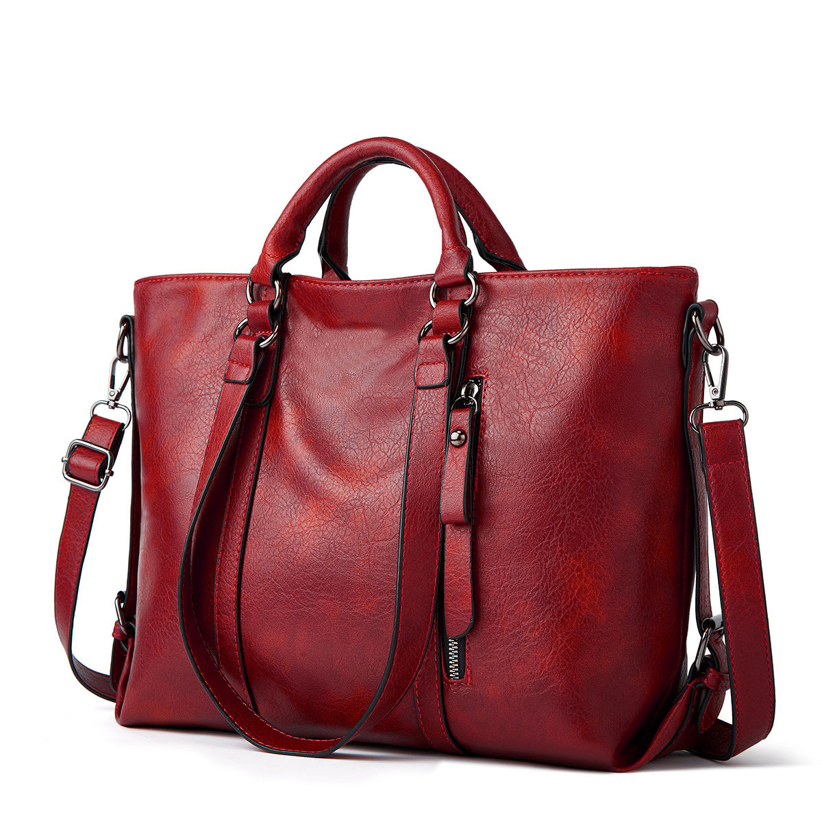 Women's Retro Oil Wax Skin Autumn Portable Tote Bags