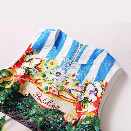 Women's Fruit Round Neck Positioning Printing Landscape Dresses