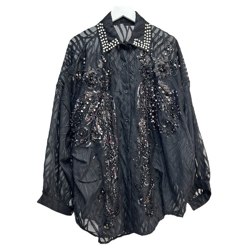 Women's Single Breasted Long Sleeve Mid-length Sequined Blouses