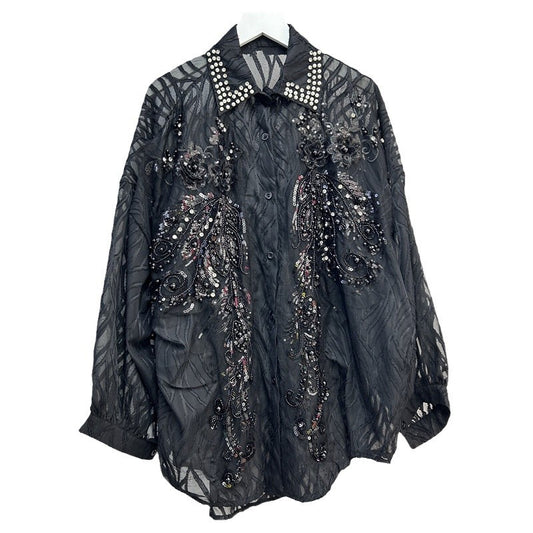 Women's Single Breasted Long Sleeve Mid-length Sequined Blouses
