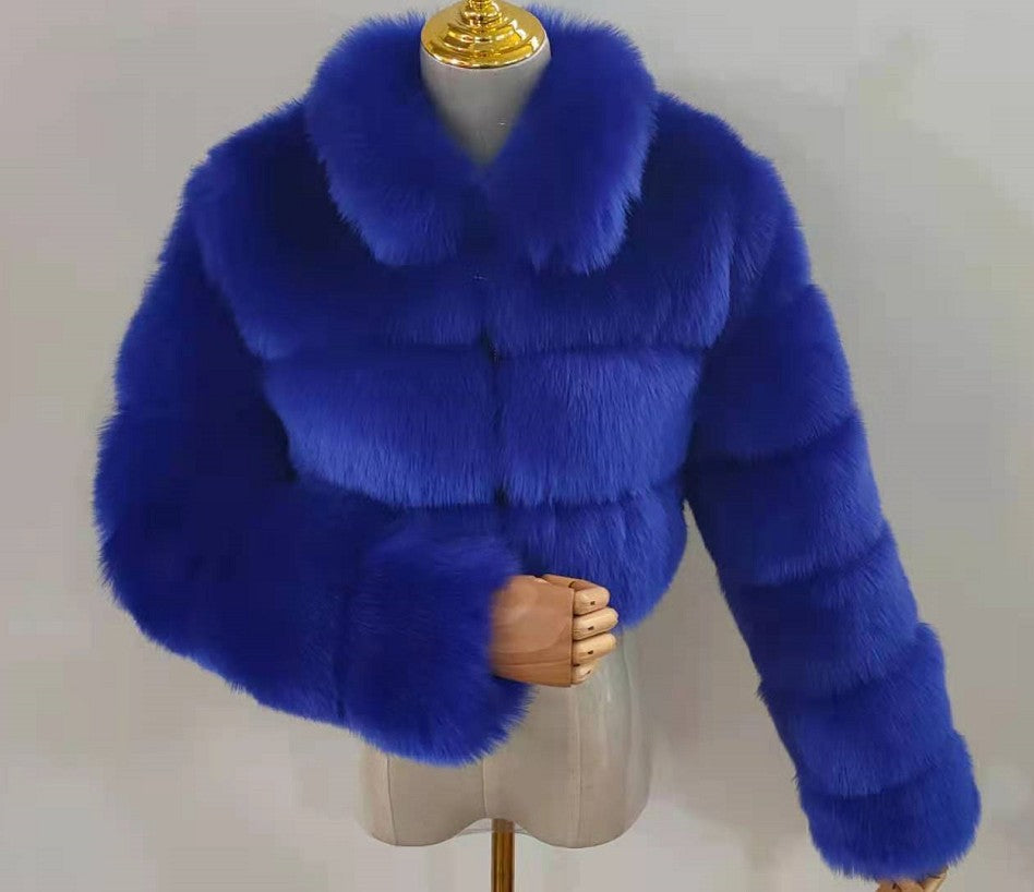 Women's Faux Fur Stitching Long Sleeve Fox Coats