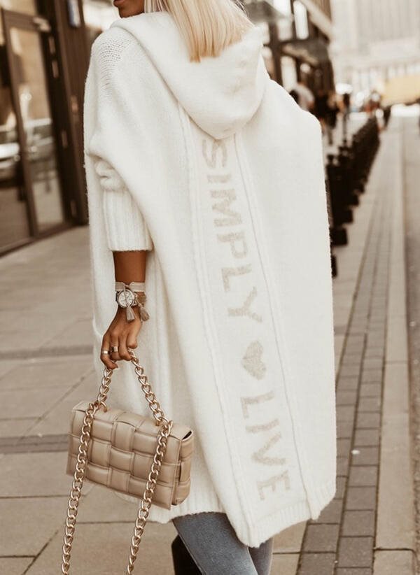 Classy Lapel Hooded Long Wool Loose Sweaters