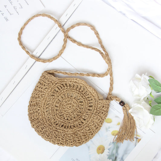 Women's Handmade Woven Tassel Hand-woven Crocheted Round Crossbody Bags