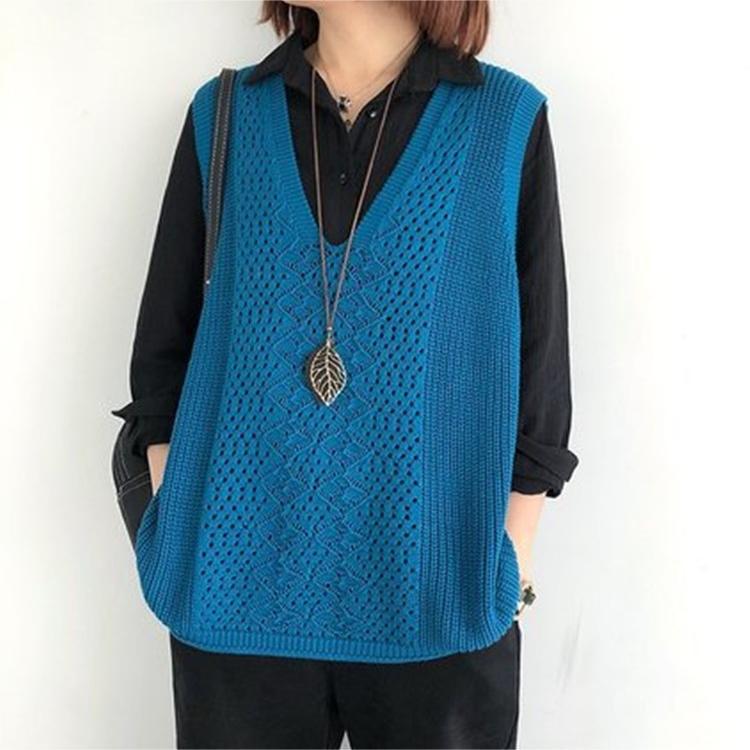 Women's Style Solid Color Hollow Out Knitted Women's Vest