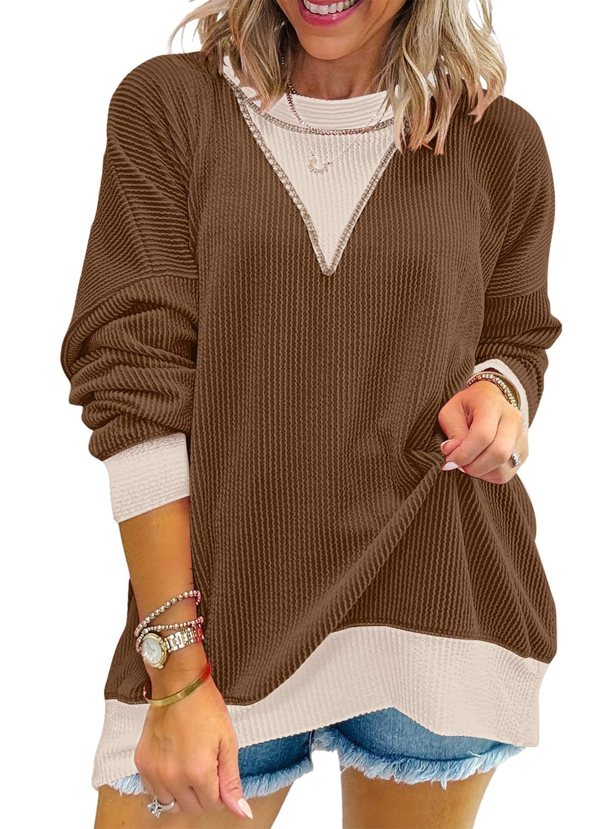 Women's Casual Loose Color Matching Round Neck Long Women's Sweater, Sweater