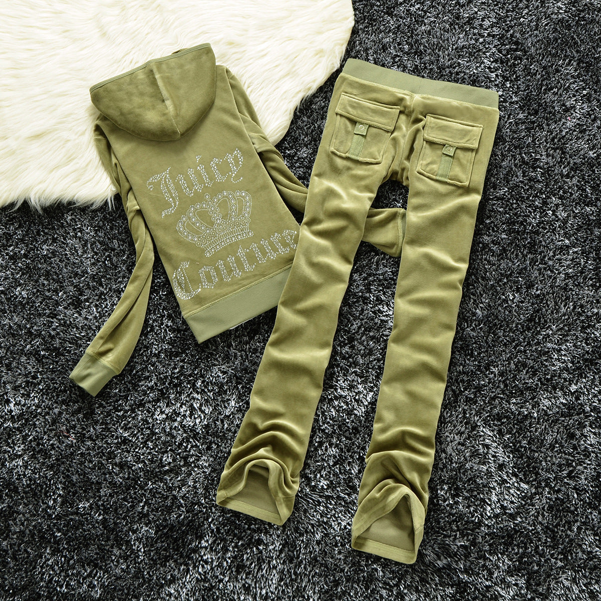 Women's Silk Veet Crown Hot Drilling Lettered Casual Sports Suits