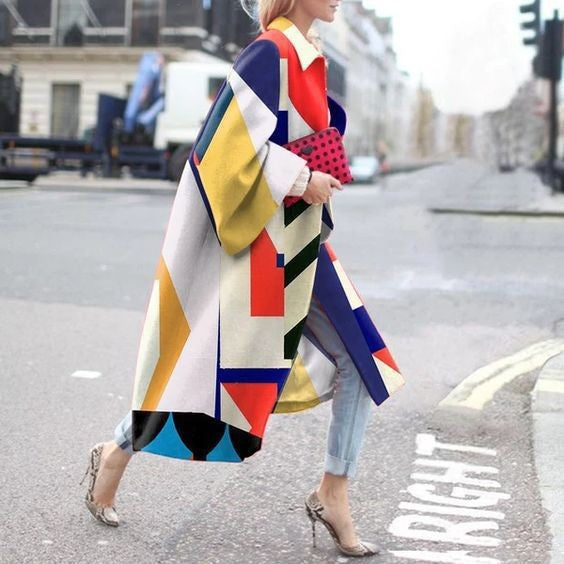 Women's Long Bell Sleeve Printed Loose Trench Coats