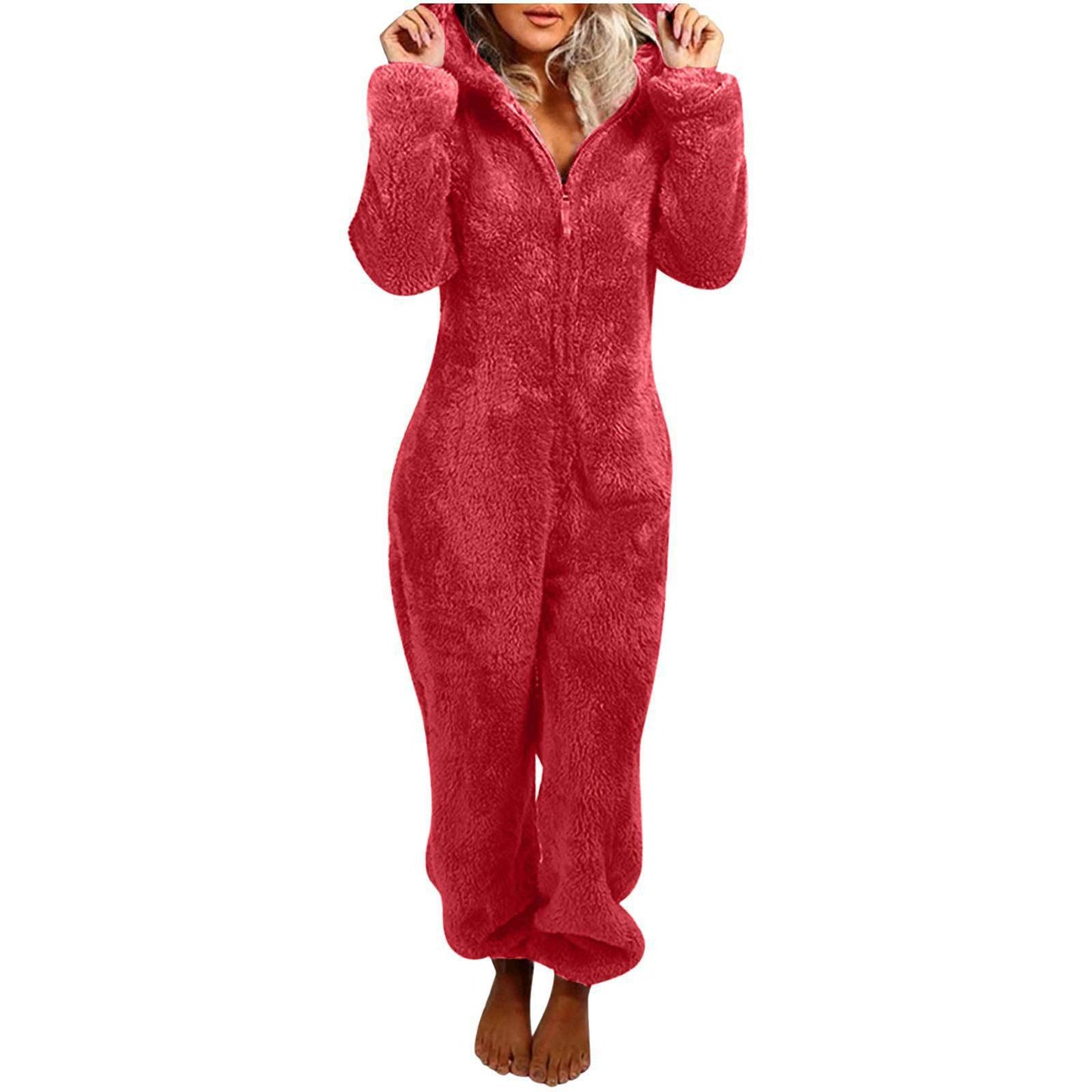 Fleece-lined Thickened Furry Hooded Pajamas Fashion Suits
