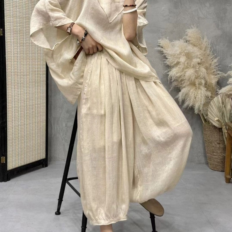 Fine Ramie Fashionable Stylish Pullover Artistic Loose Thin Fashion Casual Suit