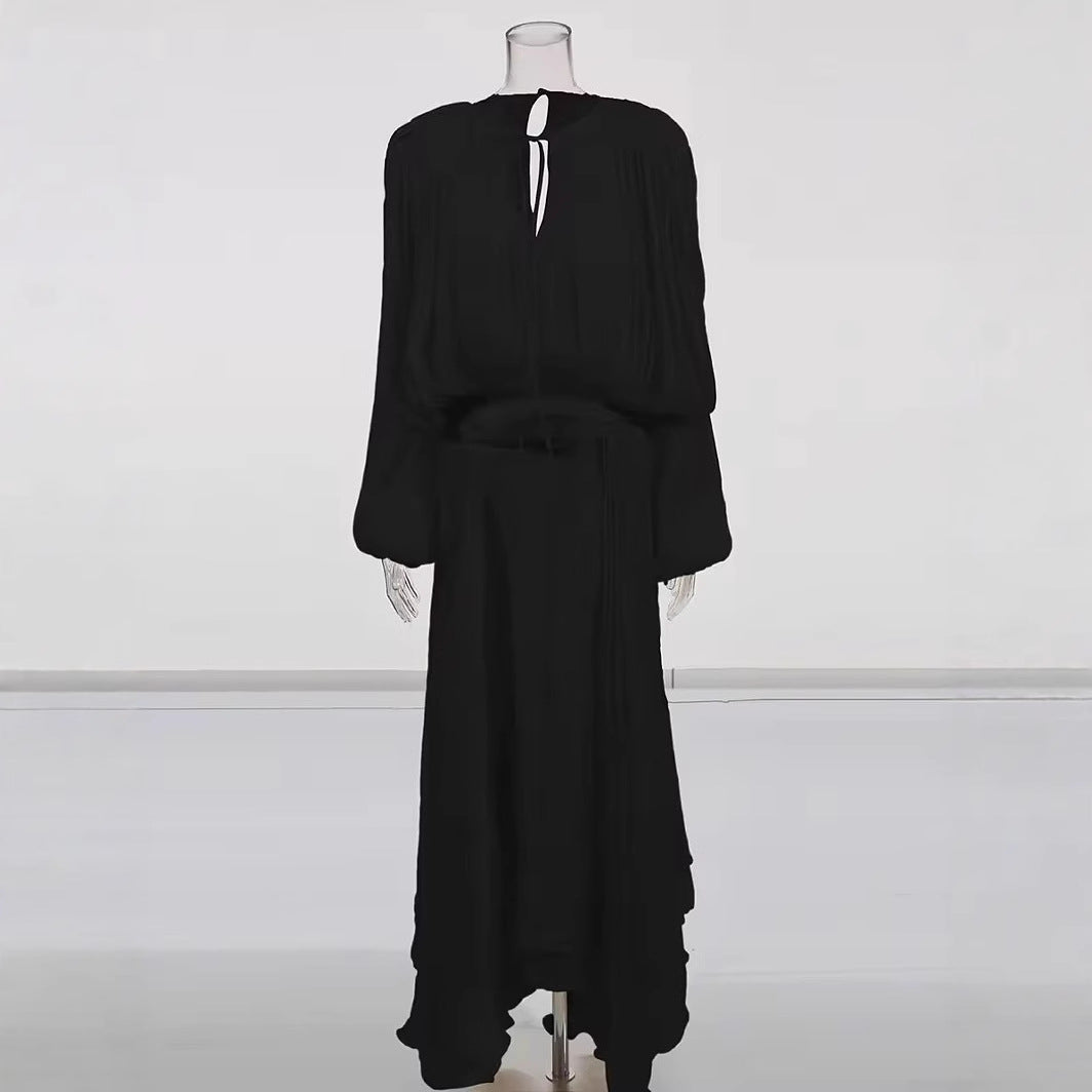 Sleeve Dress Pleating Design Glossy Elegant A- Line Big Dresses