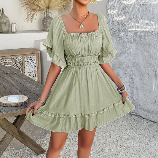 Women's Style Solid Color Stringy Seedge Sleeve Dresses