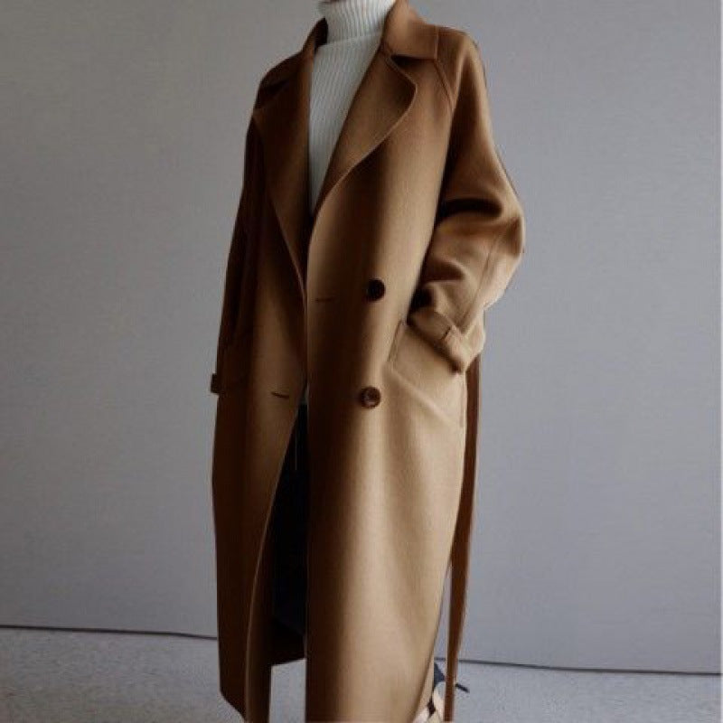 Mid-length Beige Woolen Long Style Below Coats
