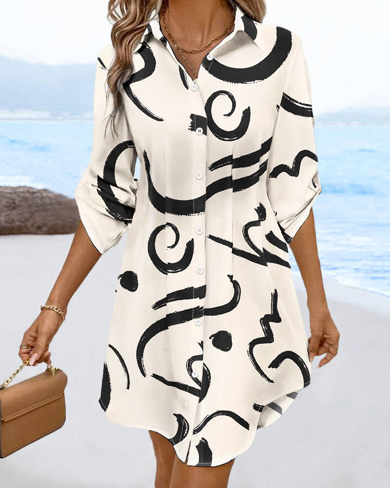 Women's Versatile Commuter Floral Print Shirt Dress Dresses