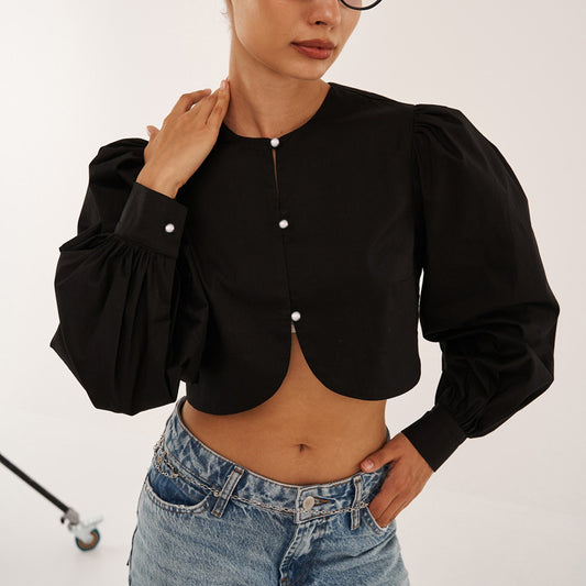 Women's Simple Niche Design Cotton Shirt Round Blouses