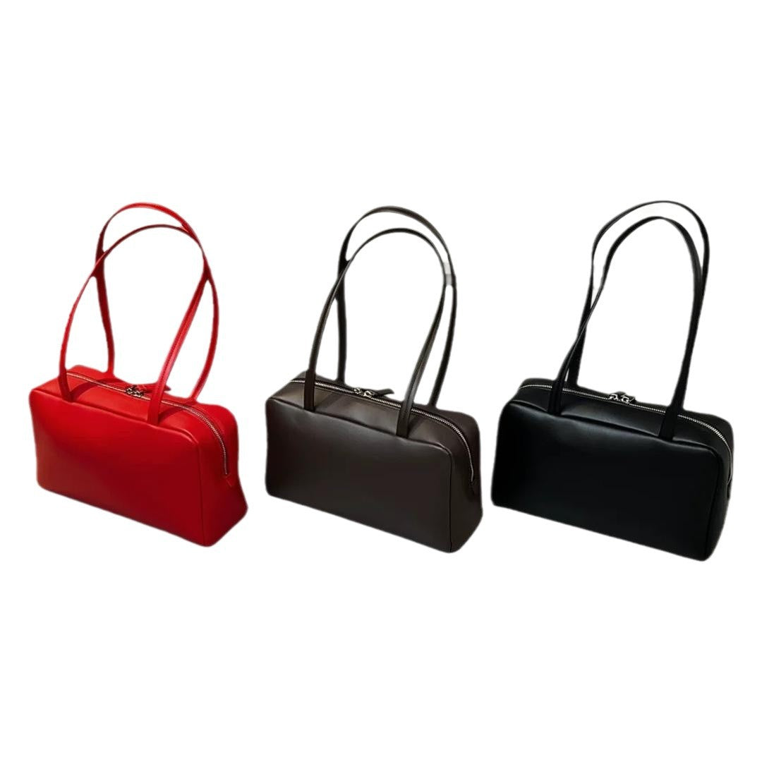 Women's Minimalist Bowling Cowhide Leather Commute Large Small Square Bags