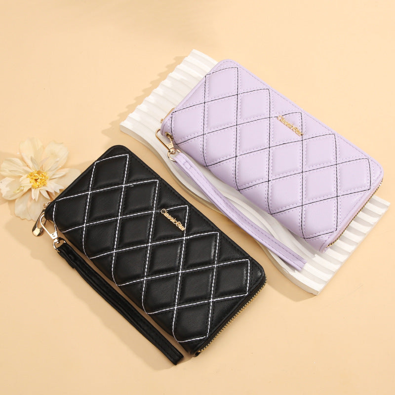 Simple Korean Style Long Fashion Single Pull Rhombic Ladies Wallets