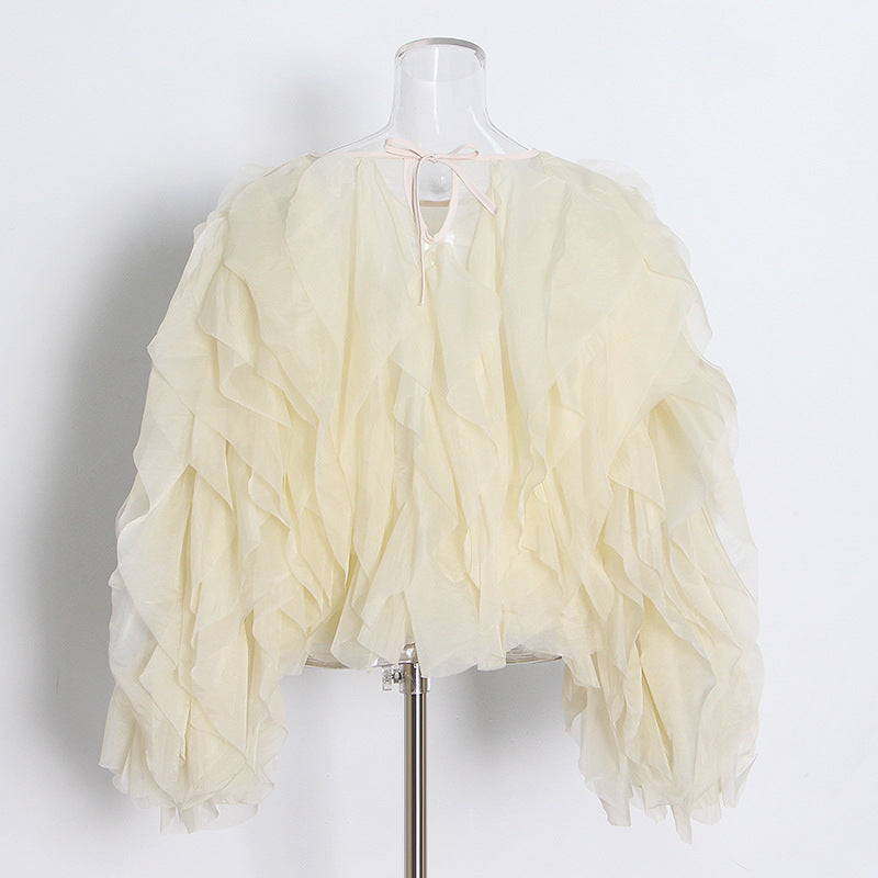 Solid Color Spring High-grade Round Neck Blouses