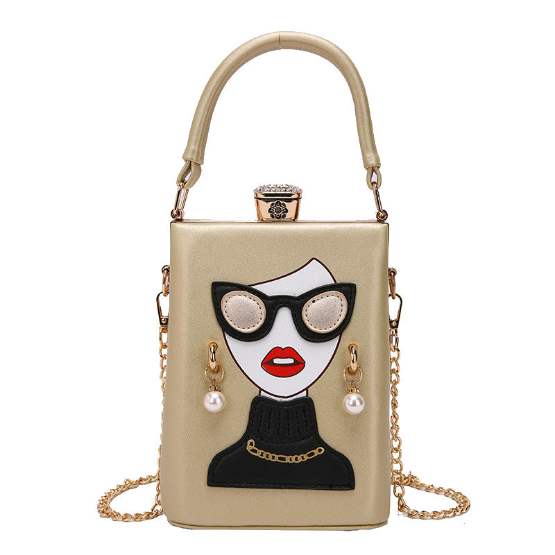 Women's Beauty With Glasses Portable Minority Chain Crossbody Bags