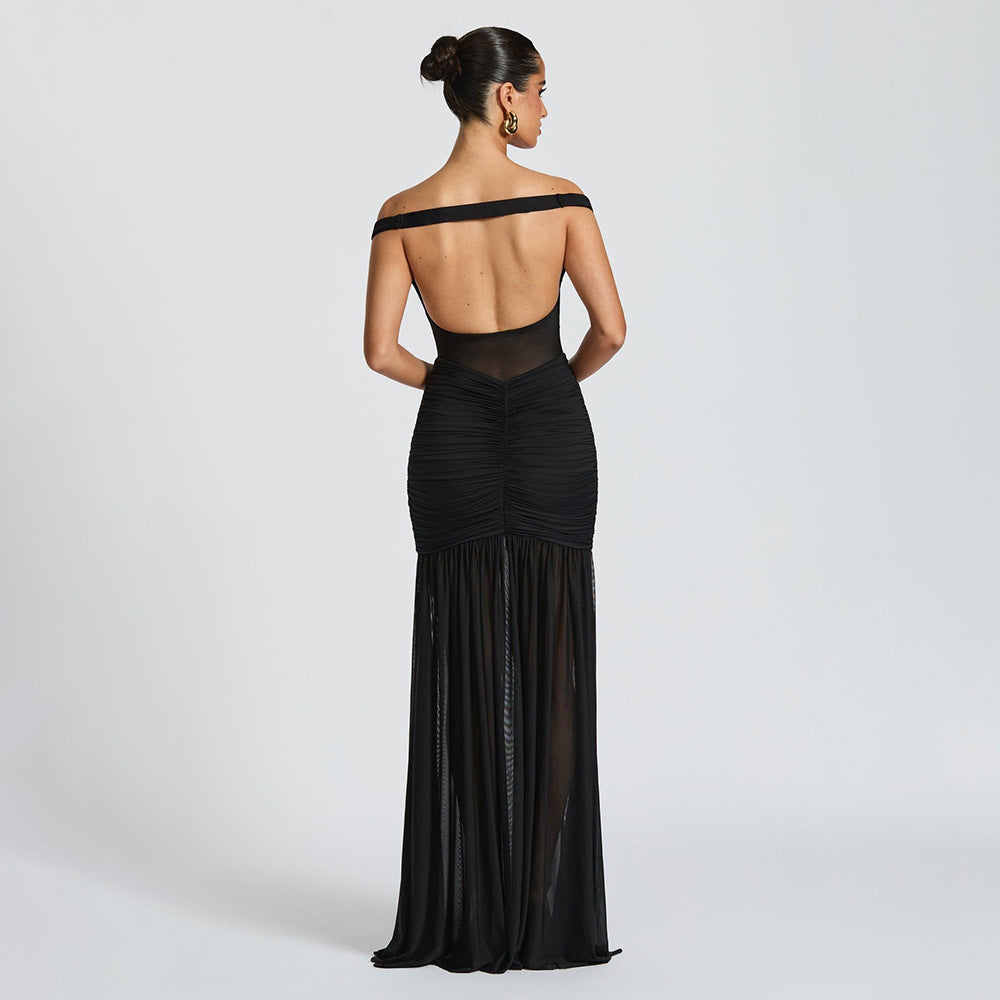 Women's Elegant Tube Dress Sexy Mesh Stitching Dresses