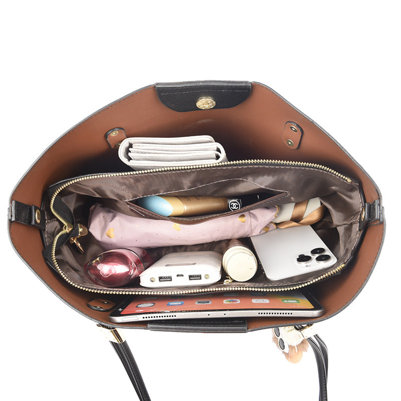 Women's Fashion Simple Solid Color Texture Portable Everyday Tote Bags