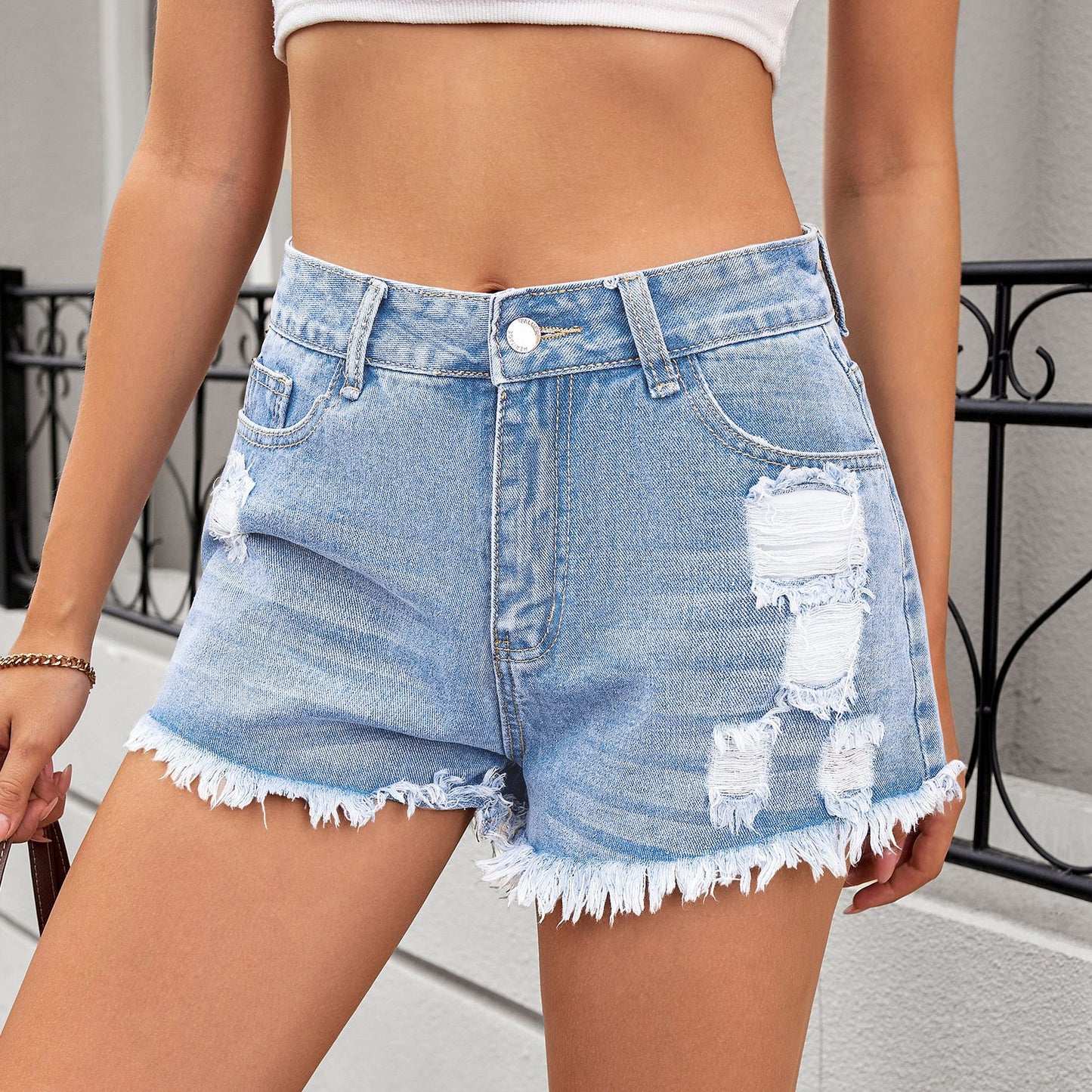 Women's Ranking Washed Hot Hole Denim Women's Jeans