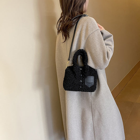 Women's Lamb Wool Candy Color Stitching Clothes Bags
