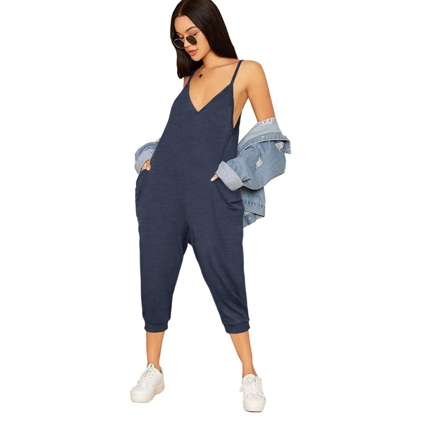 Cool Fashion Solid Color Suspender Long Jumpsuits