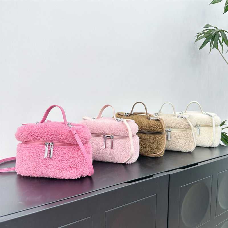 Women's Grain Wool Retro Portable Box Design Handbags