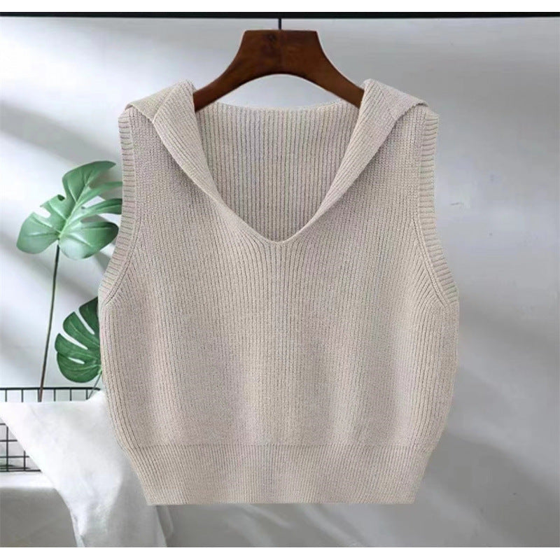Women's Collar Bandage Dress Knitted Loose Outer Wear Women's Vest