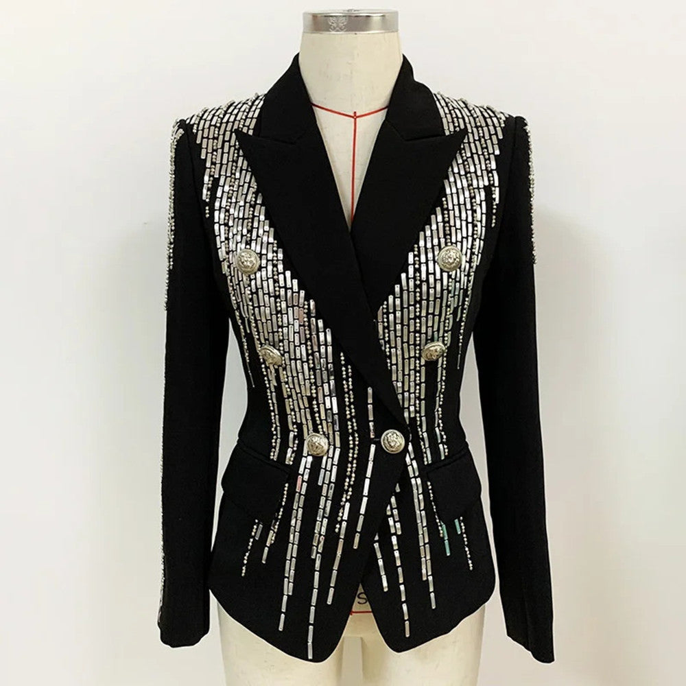 Women's Sequins Handmade Beaded Double-breasted Light Luxury Blazers