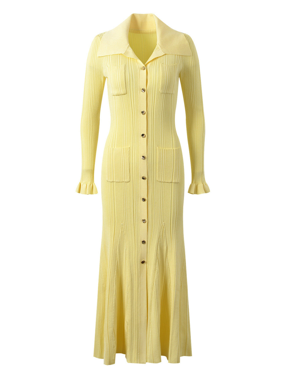 Women's French Elegant Lapel Single Breasted Long Dresses